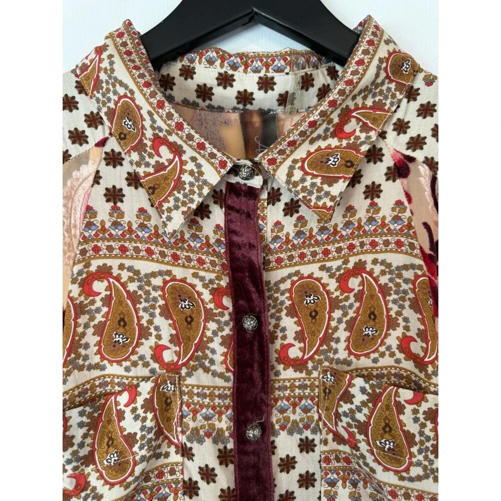 Aratta Silent Journey Boho Maxi Shirt Dress Tunic Button Up Whimsical Size M